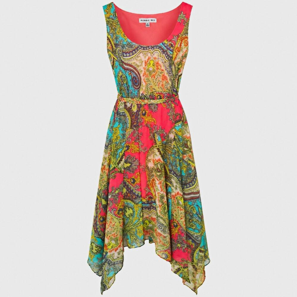 Robbie Bee Women’s Size 4 Multicolor Paisley Handkerchief Asym Dress